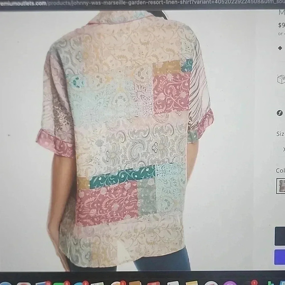 JOHNNY WAS MARSEILLE GARDEN RESORT LINEN TOP SIZE S - Picture 2 of 6